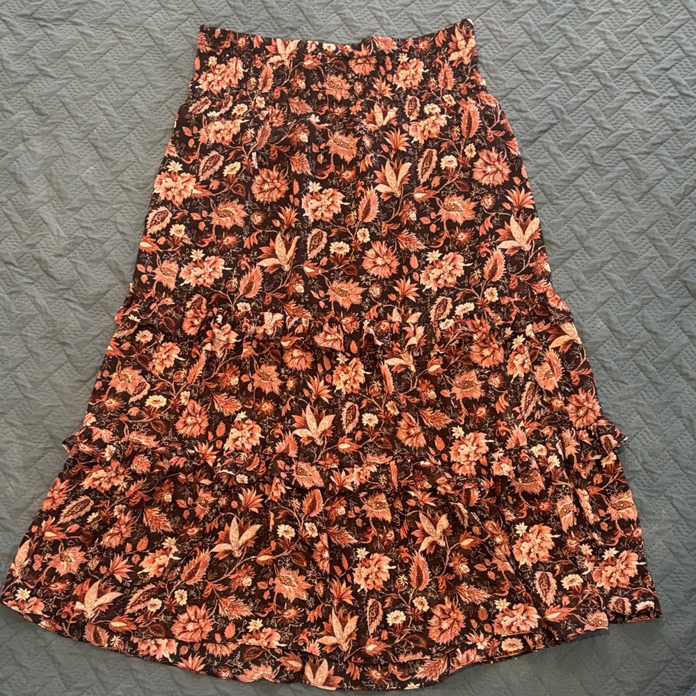 Madewell A-Line Floral Skirt in Black and Orange